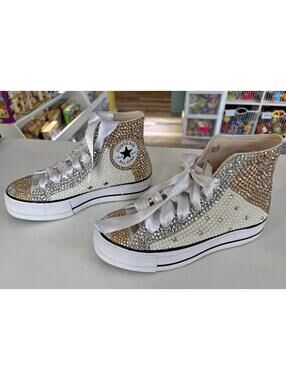 Full bling converse all star platform high top sneakers gold and silver size 6.5